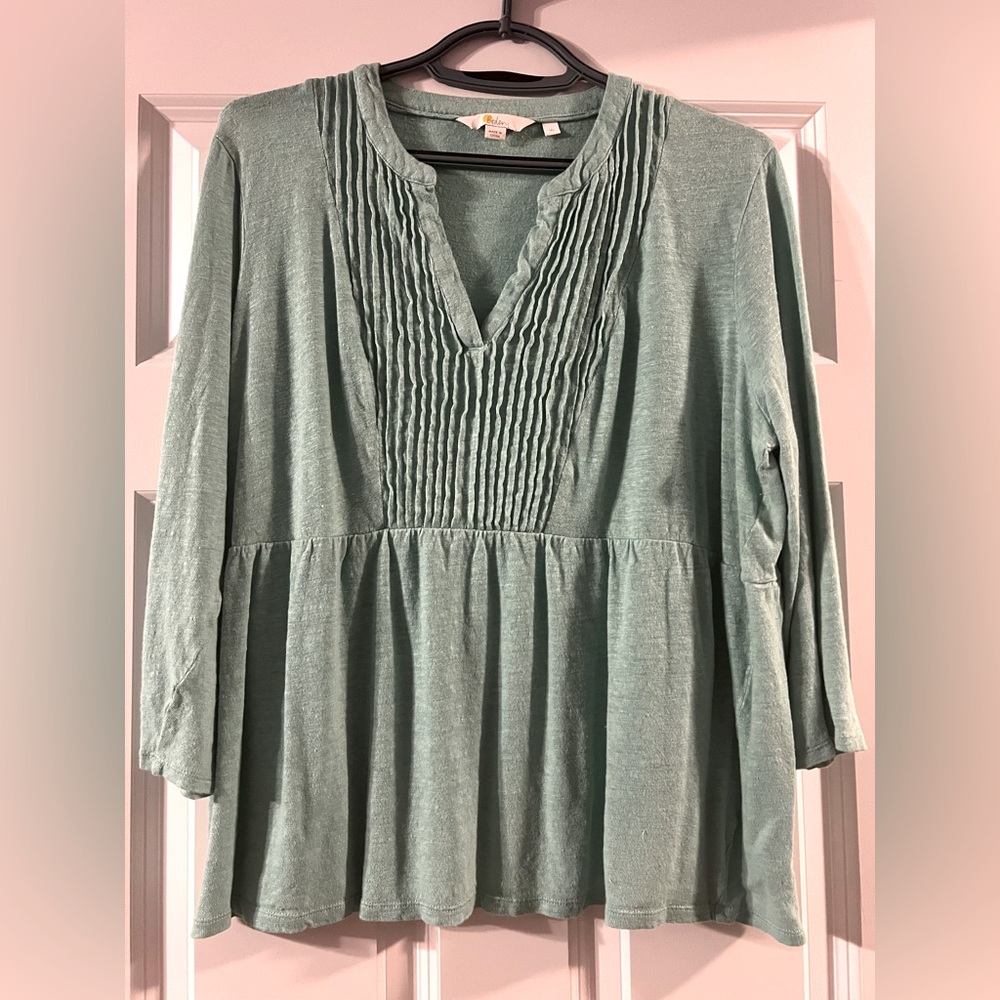 Boden Sage Green Pintuck Peasant Top